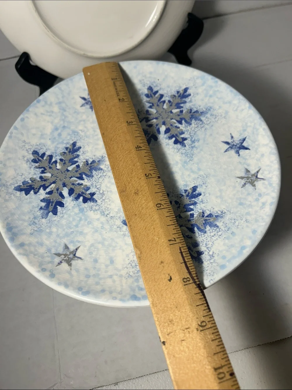 Winter Snowflake Dinner Plates in Blue and Silver - Set of 6 Made in Italy